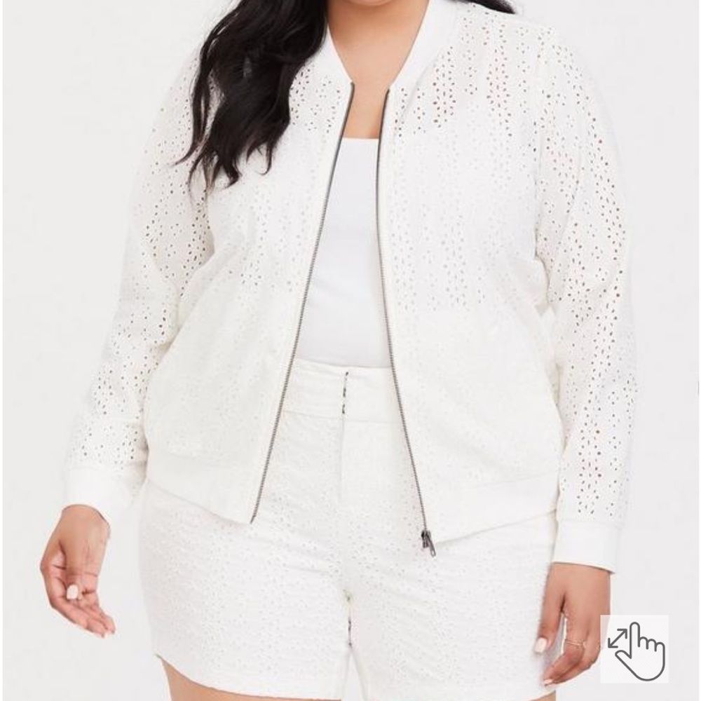 White Eyelet Bomber Jacket